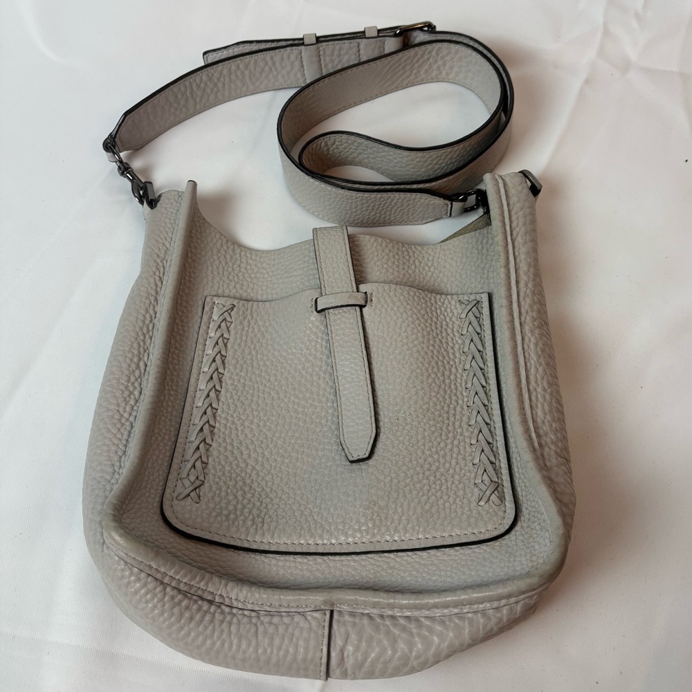 REBECCA MINKOFF Women’s Studded Medium Pebbled Leather Unlined Feed Bag Gray